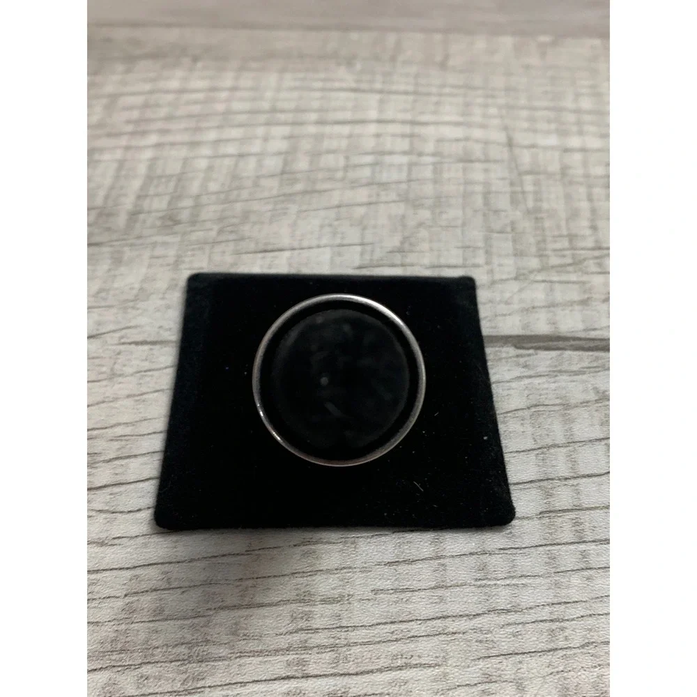 Stainless Steel Spinner Ring Black Enamel Star Etched Fidget Band Size 9.5